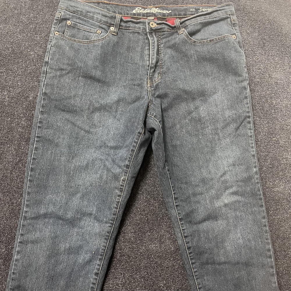 Y2K Eddie Bauer Jeans Mens 38x30 Gray Denim Straight Flannel Lined Casual Pants